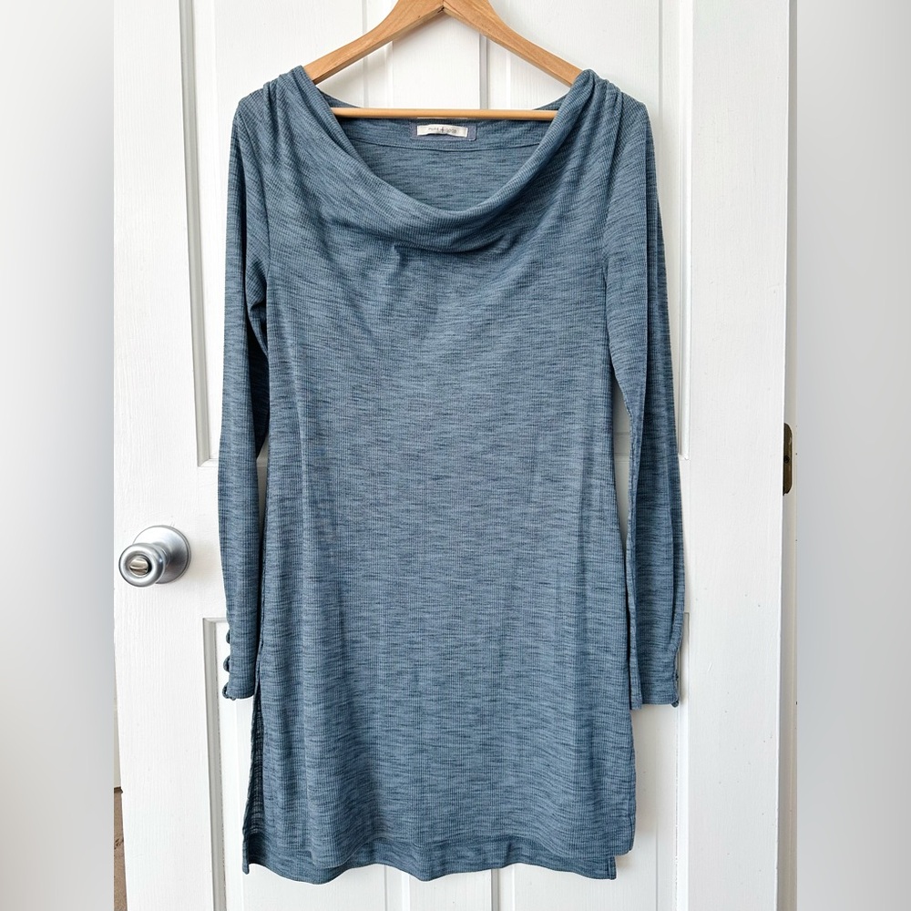 Anthropologie Pure + Good Cowl Neck Jersey Knit Tunic Top Blue Size S